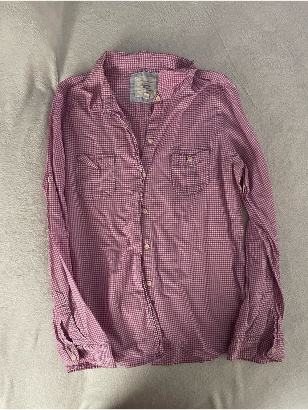 Women’s Light Pink Gingham Button-Down Blouse